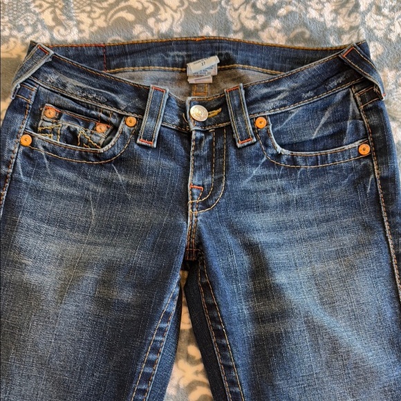 True Religion Women's Dark Distressed Blue Jeans - Picture 3 of 11